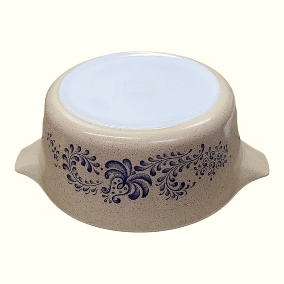 Vintage Pyrex Homestead Speckled Beige Blue Casserole Model # 475-B 2.5 L Dish - Picture 5 of 10